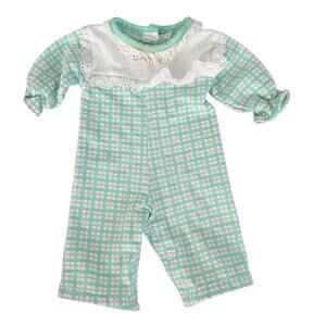 Vintage Healthtex Green Pink Floral One Piece Outfit Sz 3M